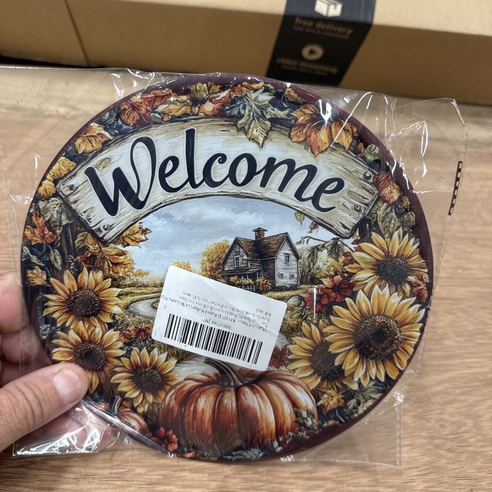 Wall Sign Metal Decor Welcome Fall Pumpkin Sunflowers